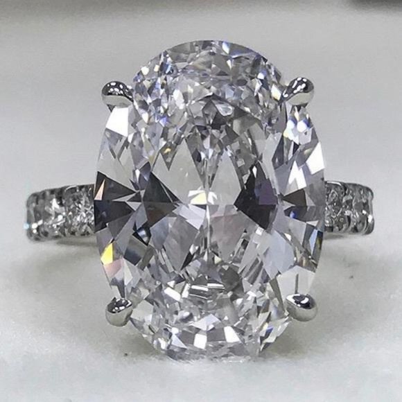 18K Oval Cut White Sapphire Sterling Silver Ring - Picture 2 of 5